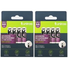 8 x UNIROSS AA 1500mAh Lithium USB-C Rechargeable Batteries Li-ion - Pre Charged 3.50 per battery