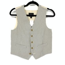 J. Crew Crewcuts Button Front Vest Boys Youth Sz 14 Cream Blue Gray Microstripe