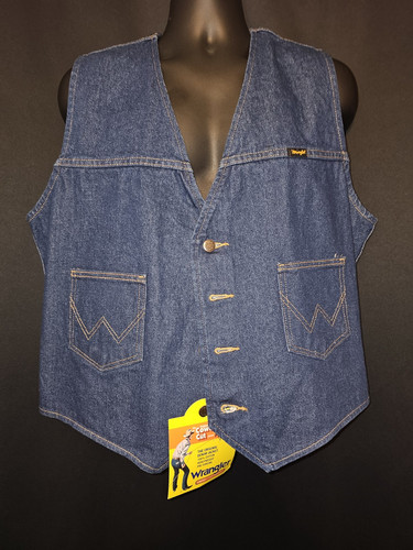 NEW Wrangler Authentic Western Blue Denim Vest Men's Large NWT Cowboy Cut