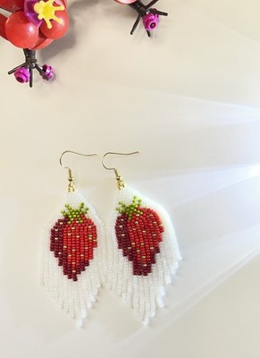 Women's tassel earrings hand-woven ethnic style strawberry rice bead earrings