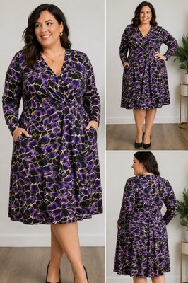 Monroe & Main 1X Y2K  Animal Print Faux Wrap Dress Plus Size Stretch Comfy Chic