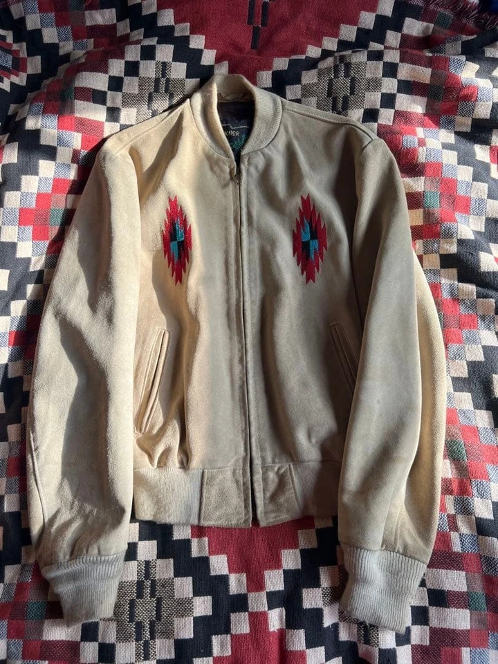 Old Schott 90s Chimayo Embroidered Suede Leather Jacket Brown Size 38 from Japan - Image 4 of 4