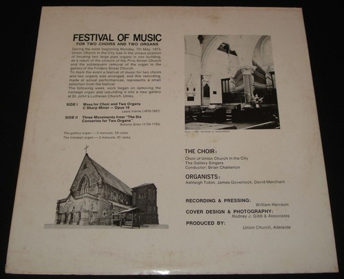FESTIVAL OF MUSIC 1973 UNION CHURCH ADELAIDE SATE CUSTOM LP 2 Church organs - Picture 2 of 2