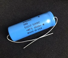 Sprague 500 uF 50V Electrolytic Capacitor 39D tested, Axial Lead from 1990 good