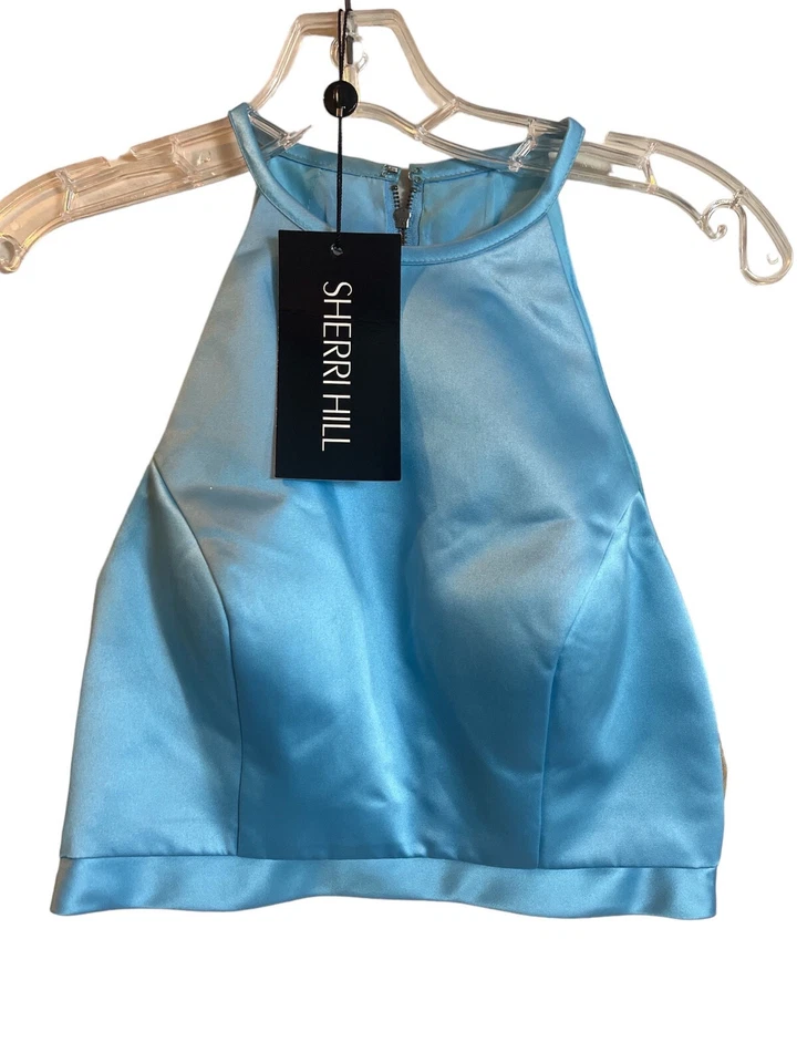 Vestido formal Sherri Hill de 2 piezas talla 4 azul aguamarina vestido de noche estilo graduación 51883 Foto 3 de 4