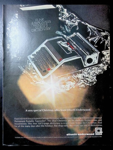 Print Ad 1960's Olivetti Underwood Typewriter Christmas Gift