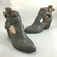 Jeffrey Campbell 7 Everwell Gray Vegan Buckle Cut-Out Booties Boots NEW