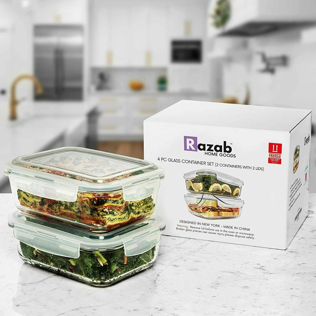 SET of 2 52 Oz Large Glass Food Storage Container with Airtight