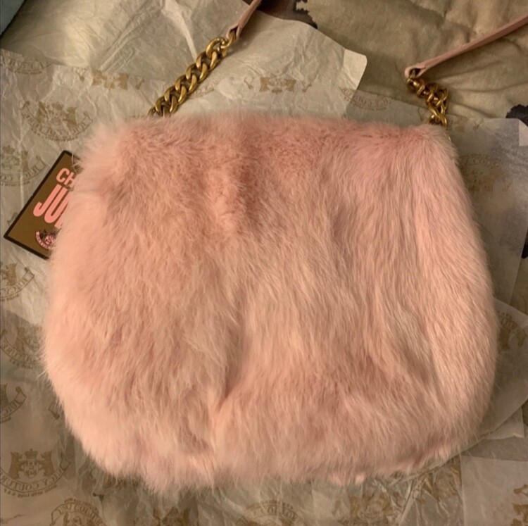 VINTAGE Y2K JUICY COUTURE BABY PINK RABBITS FUR CROSSBODY BAG NEW  