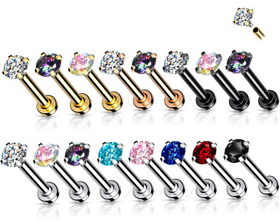 18G 5/16'' Micro Base PVD Steel Internally Threaded Prong Set CZ Labret Tragus