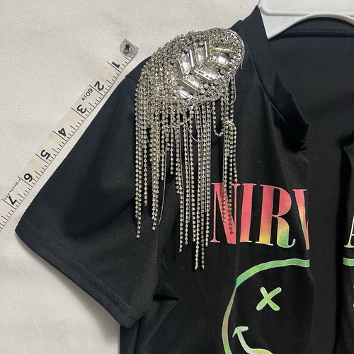 Quaste Nirvana schwarz Top Medium für Mädchen vorne offen Shirt mit Strass - Bild 13 von 14