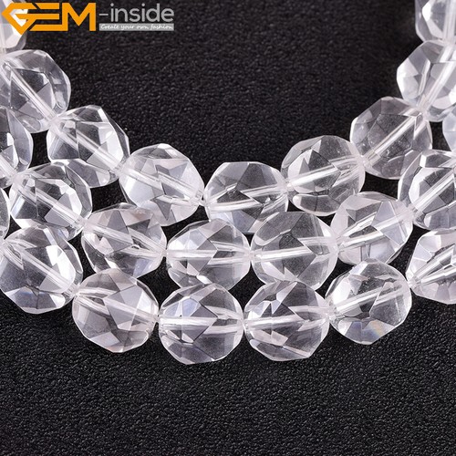 Faceted White Clear Crystal Quartz Natural Polygonal Beads Jewellery Making15" - Picture 6 of 32