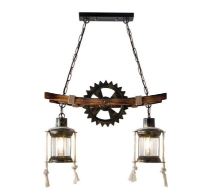 21'' Retro Pendant Light Height Adjustable Hanging Lamp Creative Wooden & Metal