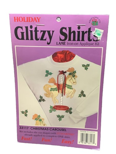 2 NEW Glitzy Shirts Iron-On Applique Kits 77118 Carousel & 33117 Christmas Horse - Picture 4 of 5