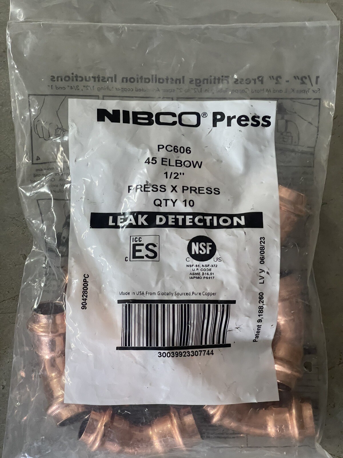 NIBCO PC606  1/2" 45° Elbow Press X Press Copper