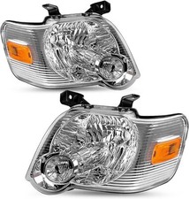 2006-2010 Ford Explorer Headlight Assembly Chrome Housing Pair Amber Reflector