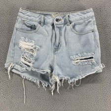 Pac Sun Shorts Womens 27 Blue Jean Denim Mom Distressed Light Wash High Rise