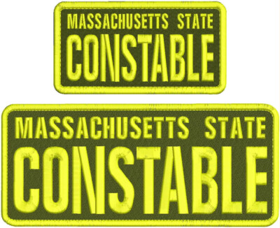 MSSACHUSETTS S CONSTABLE EMB PATCH 4X10 AND 3X6 HOOK ON BACK OD GREEN/YELLOW