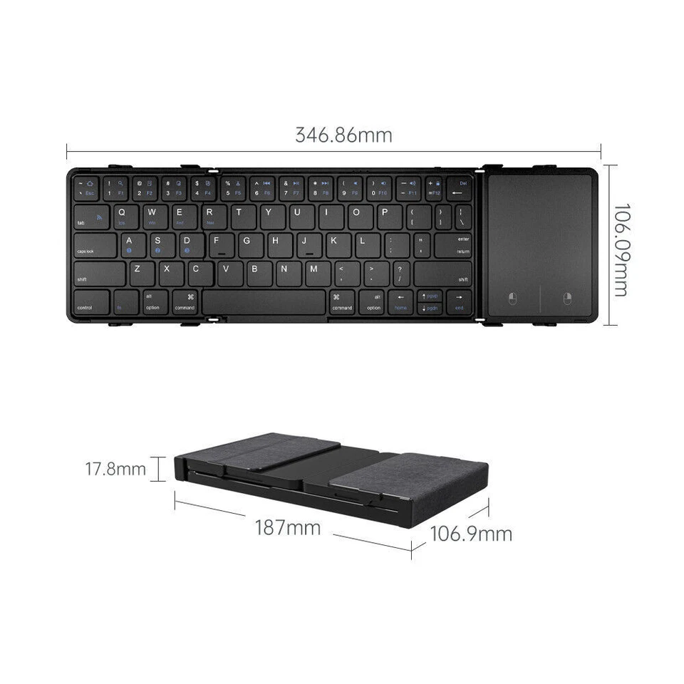 Triple fold Business Folding Keyboard Mini Charging Touch Bluetooth Keyboard - Image 2 of 4