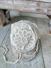 French antique bonnet Tulle white lace needlework embroidered embroidery Coiffe