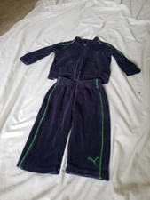 PUMA Boys 2 Piece Sweat Suit Jogger Outfit Size 12 Months Blue Velour In VGC