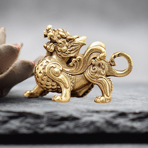 Brass Auspicious Beast Kirin Bronze Pendant Decoration Vintage Brass Statue I0 - Picture 9 of 12