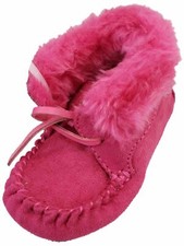 Toddler Girls Fuchsia Pink Fuzzy Moccasins Slip-On Boots Booties Shoes