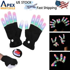 Light Up LED Gloves Finger Mittens Pair of Glow Rave 6 Modes Flashing Fingertips