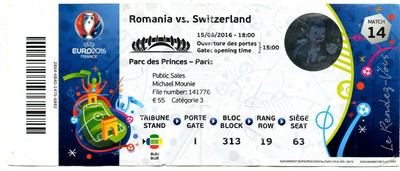 Ticket Euro 16 14 Romania Switzerland Ebay