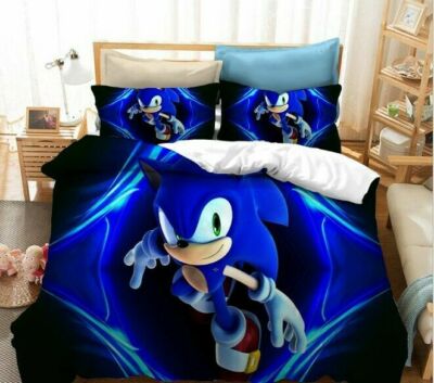Sonic The Hedgehog 3D Bettwäsche Quilt Cover Kissenbezug 2Tlg Bettbezug Set Neu