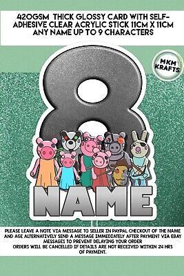 Roblox Piggy Inspired Personalised Birthday Cake Card Topper Name Age Silver Ebay - roblox piggy birthday cakes