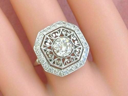 Art Deco 2ct Real Moissanite Vintage Engagement Ring 14K White Gold Plated