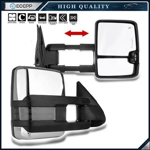 Pair Chrome Tow Mirrors For 99-02 Chevy Silverado Sierra Power Heated LED Signal