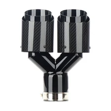 Universal Glossy Black Carbon Fiber Exhaust Tip 2.5" Inlet to Dual 3.5" Outlet