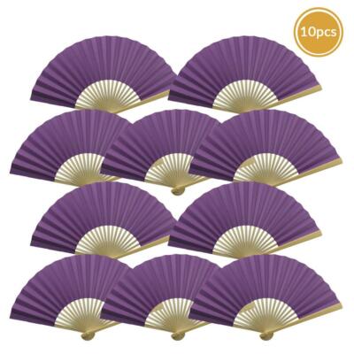 9'' Dark Purple Paper Hand Fans for Weddings, Premium Paper Stock (10 Pack)