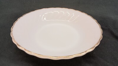 Vintage Anchor Hocking 7.5  Salad Bowl Swirl Milk Glass Gold Trim