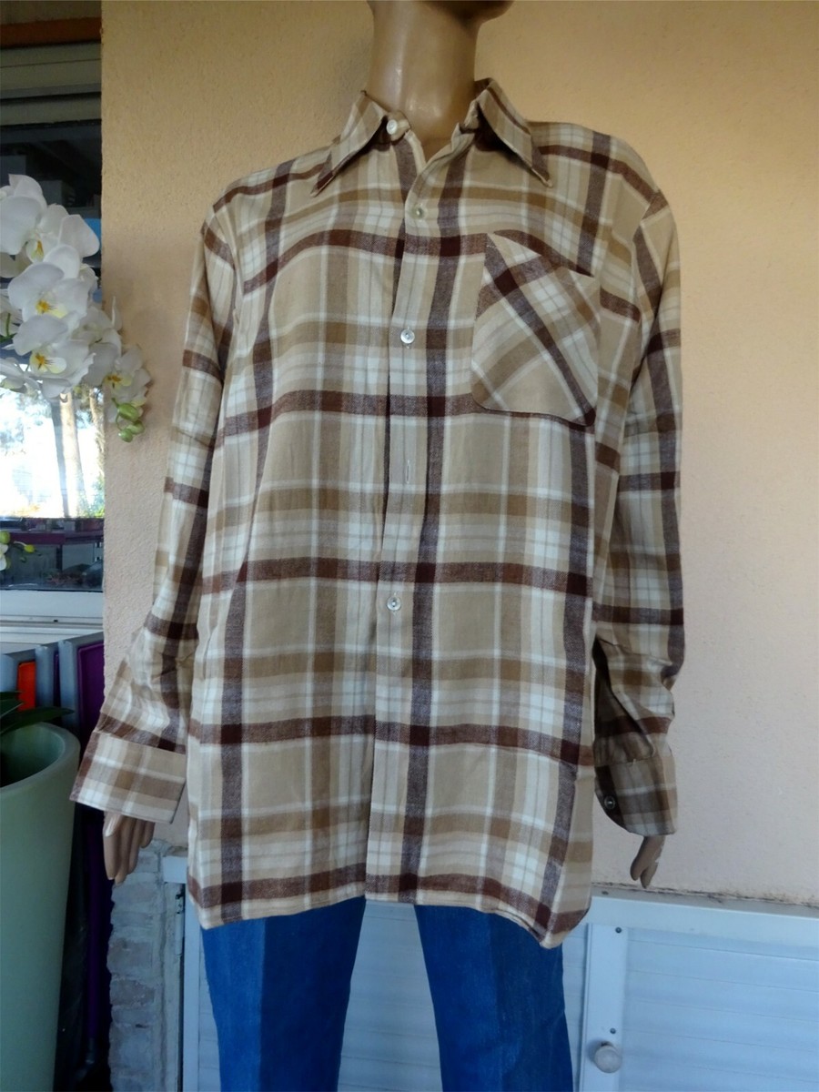 Chemise Tunic Flanelle Homme écossaise Marron/bleu - Taille XL/XXL Grande Taille - Fabriqué En France