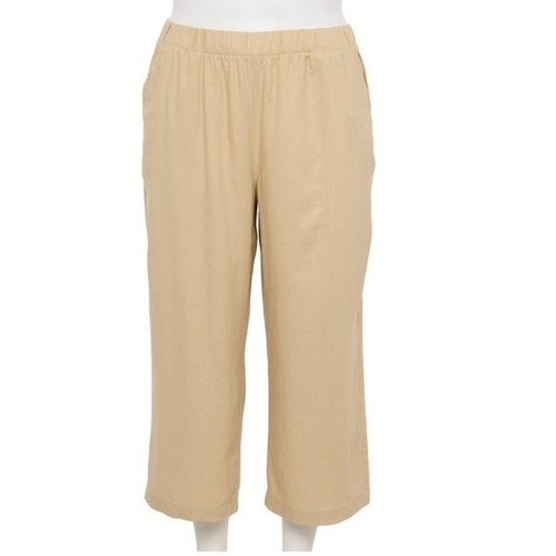 Croft & Barrow Women’s Wide-LegTwill Linen Crop Pants Tan Plus Size 20W Light