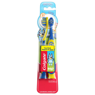 Kids Toothbrushes and Suction Cup, Extra Soft, Bluey, 2 Pack