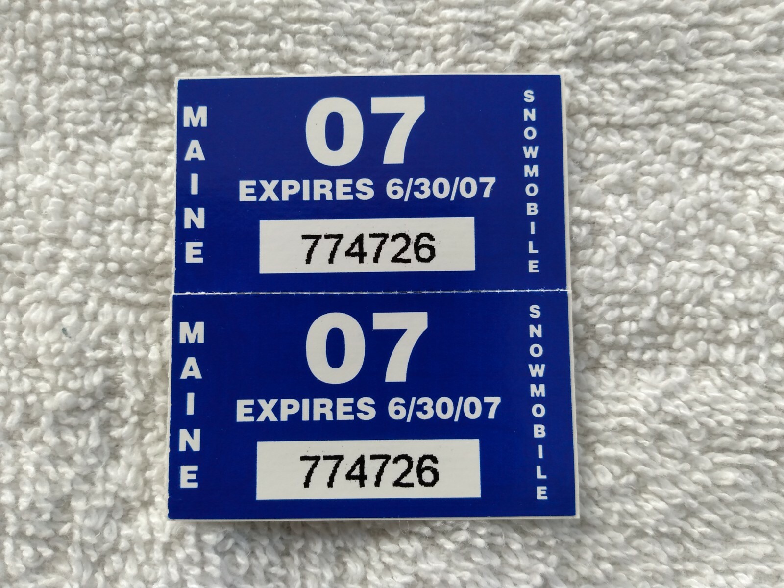 3 Pairs Of New Maine Snowmobile Registration License Stickers 2007