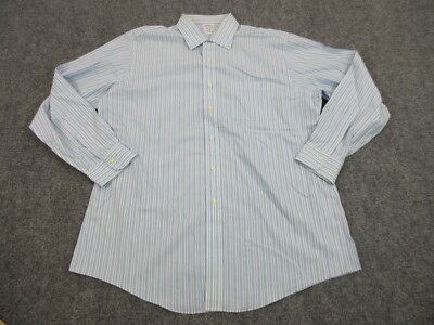 Brooks Brothers Shirt Mens 17 Blue Green Stripes Button Up Preppy Casual