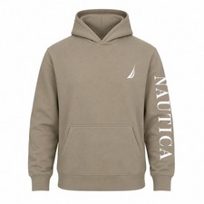 Nautica Boys Hoodie Pullover Tan Beige Size L 14 16 Logo Fleece Casual Youth