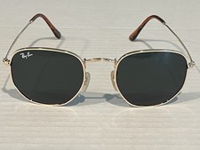 Ray-Ban RB3548 51MM Hexagonal Unisex Sunglasses Gold Frame/ Black Lens