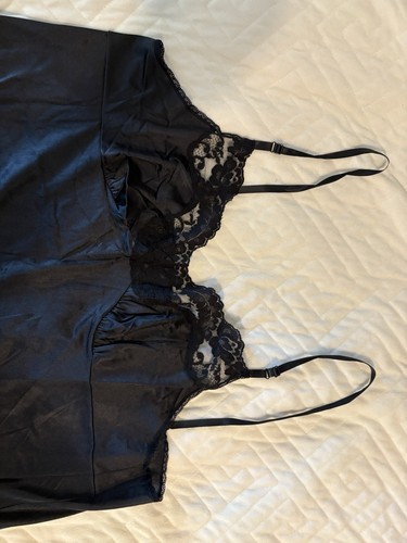 VTG 80s Vassarette Slip Nightgown Dress Womens 44 XL 26” Black Lace - Picture 5 of 9