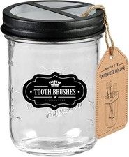 Mason Jar Toothbrush Holder -Black - with 16 Ounce Mason Jar,Premium Rustproof
