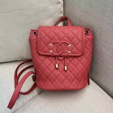 Auth Chanel Small Drawstring Backpack Pink Caviar Leather Quilted CC Logo