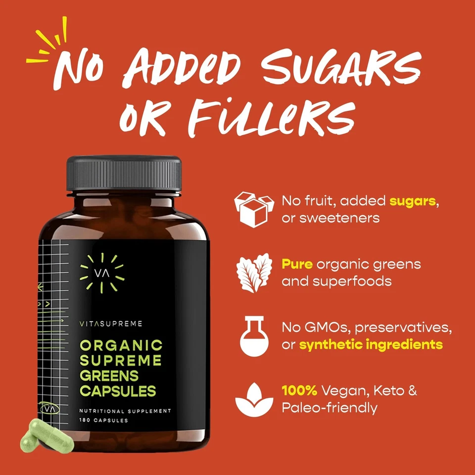 VITASUPREME Organic Super Greens Superfood Capsule, Nutritional Supplement fo... - Image 3 of 4