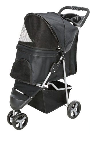 Pet Stroller Dog & Cat Cage 3-Wheel Travel Folding Carrier - Black