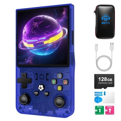 R36MAX Retro Handheld Game Console,128GB Open Source System Blue-128gb 