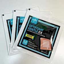 Lot of 3 Medline Optifoam Gentle EX Foam Dressings 6" x 6" MSCEX66EP - Feb 2026